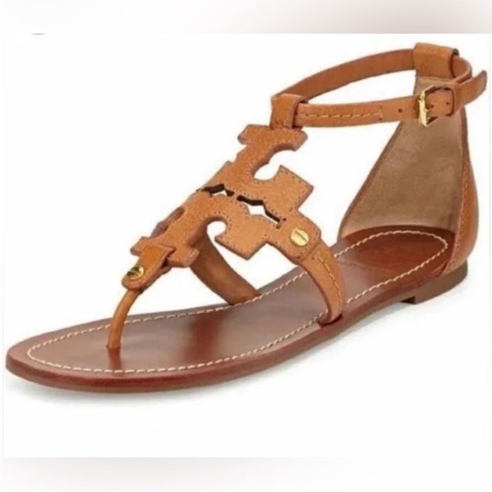 Tory Burch Phoebe Tan Leather Flats Thong Sandals Women’s Size 7